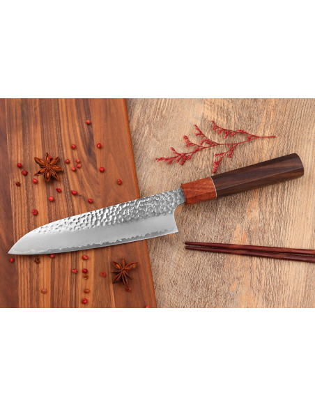 VG10 Rosewood Yuzo Tsuchime 17cm Japanese handmade santoku knife