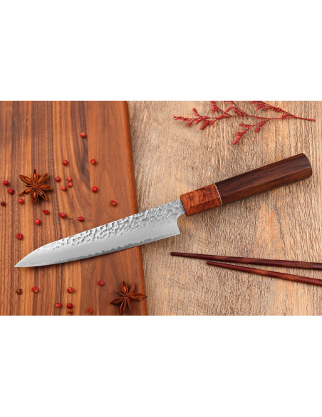Faca universal japonesa Yuzo Tsuchime VG10 Rosewood 15cm feita à mão