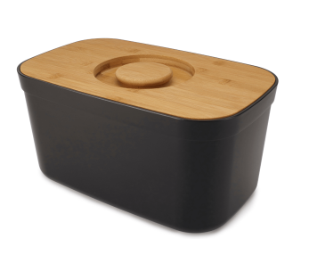 Panera Joseph Joseph de polipropileno negro con tapa de bambú