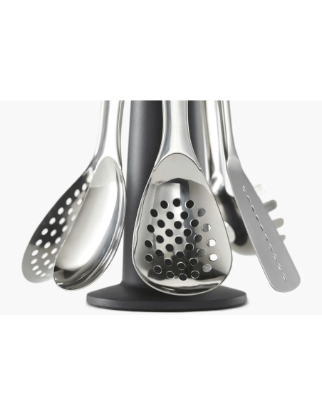 Karrusel med 6 Joseph Joseph Elevate Steel redskaber i rustfrit stål med roterende stativ