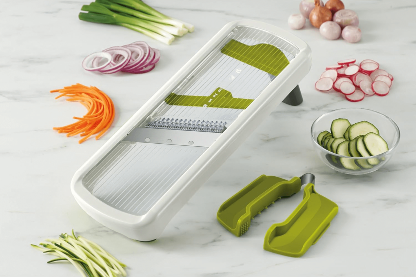 Kitchen mandolin Joseph Joseph Multi-Grip Plus with pusher and folding handle