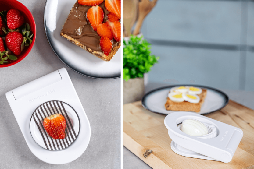 Cortador de ovos Kitchen Aid em aço inoxidável e polímero branco