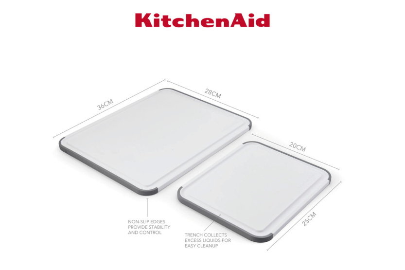 Set van 2 omkeerbare Kitchen Aid antislip snijplanken in wit PP