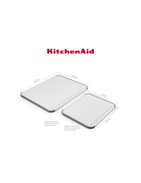 Set di 2 taglieri reversibili antiscivolo Kitchen Aid in PP bianco