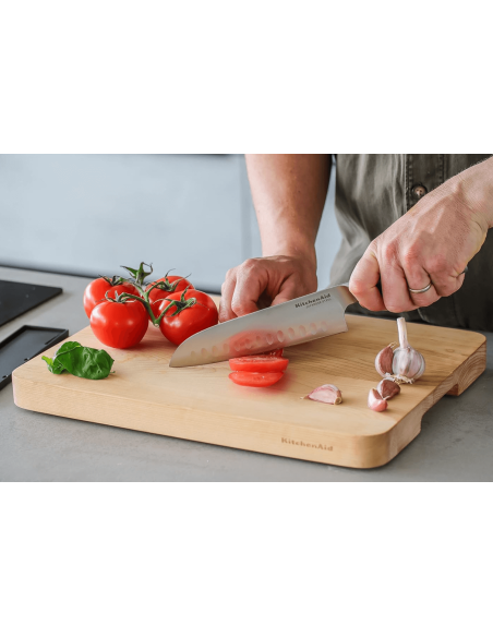 Kitchen Aid Gourmet santoku-kniv med granton-egg 18 cm japansk stålblad + etui
