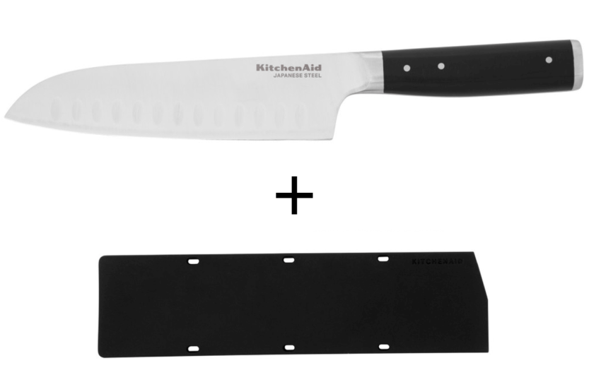 Kitchen Aid Gourmet santoku-kniv med granton-egg 18 cm japansk stålblad + etui