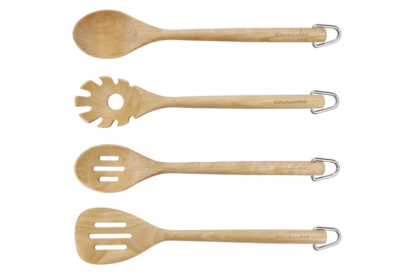 Set om 4 Kitchen Kitchen Aid köksredskap i björkträ