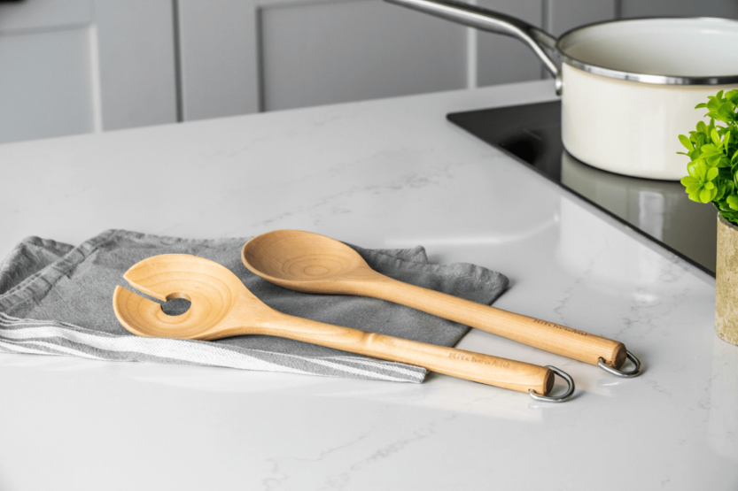 Kitchen Aid salad servers in birch wood