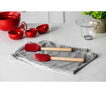 Set di 2 spatole Kitchen Aid in legno di betulla e silicone rosso 2