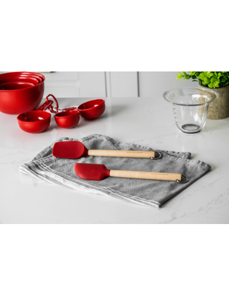 Set of 2 Kitchen Aid spatulas in birch wood and red silicone
