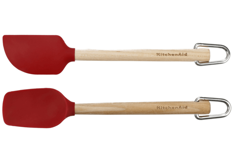 Set of 2 Kitchen Aid spatulas in birch wood and red silicone