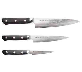 3 Satake Damascusveitsen sarja 69 kerrosta Chef + Utility + Paring -veitset