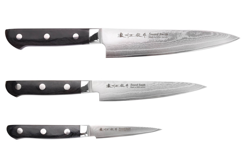 Conjunto de 3 facas Satake damasco 69 camadas Chef + Utilitária + Aparar