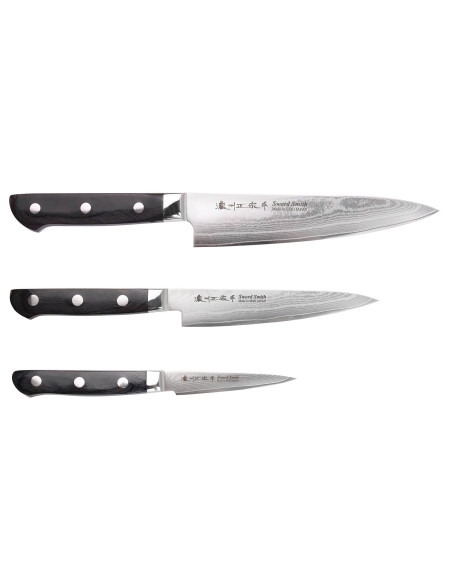 Set van 3 Satake damascus messen 69 lagen Chef + Utility + Paring
