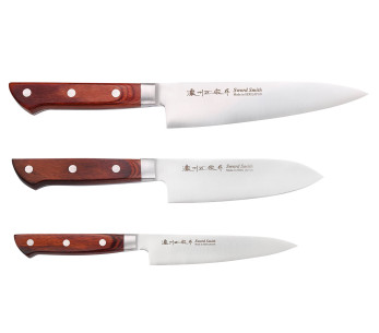 Satake Brown Pakkawood 3 japanske knivsett kokk + santoku + kontor