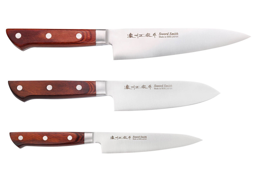Satake Brown Pakkawood 3 japanske knive sæt kok + santoku + kontor