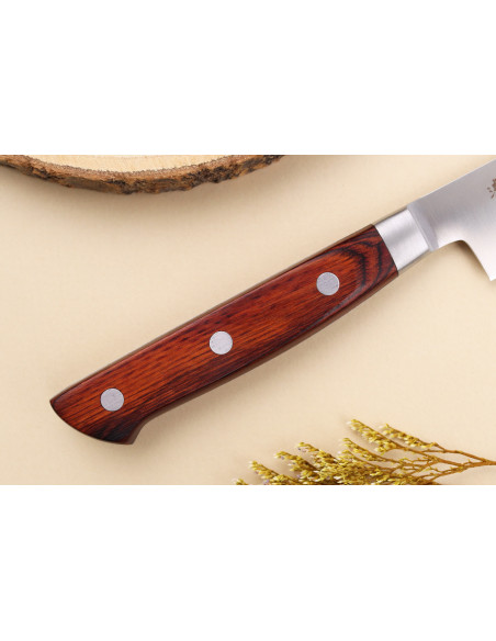 Satake Brown Pakkawood 3 japanske knive sæt kok + santoku + kontor