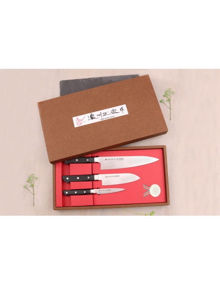 Set di 3 coltelli da chef giapponesi Satake ABS + santoku + coltelli da ufficio