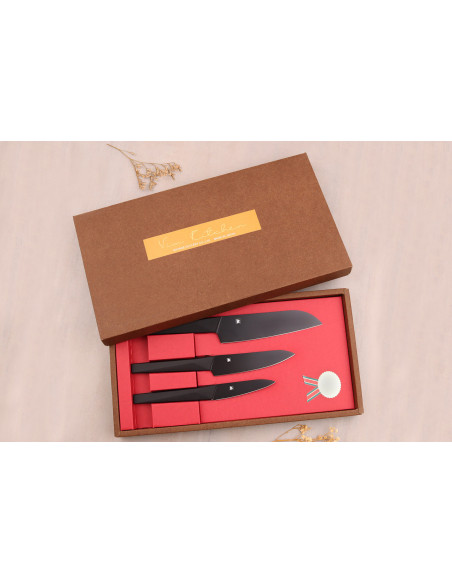 Conjunto de 3 facas japonesas Satake Black santoku + utilitárias + de escritório