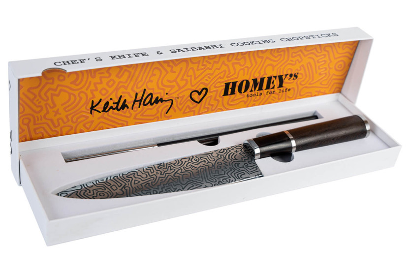 Homey's Keith Haring 21 cm kokkekniv og 30 cm Saibashi-spisepinde sæt