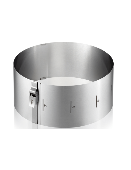 Anel para bolos extensível em aço inoxidável Gefu Tondo Clip, altura 10cm