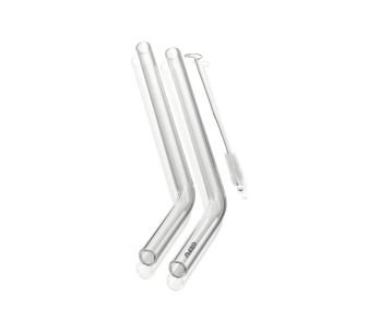 Set med 4 Gefu Future böjda sugrör i klarglas 23 cm + borste