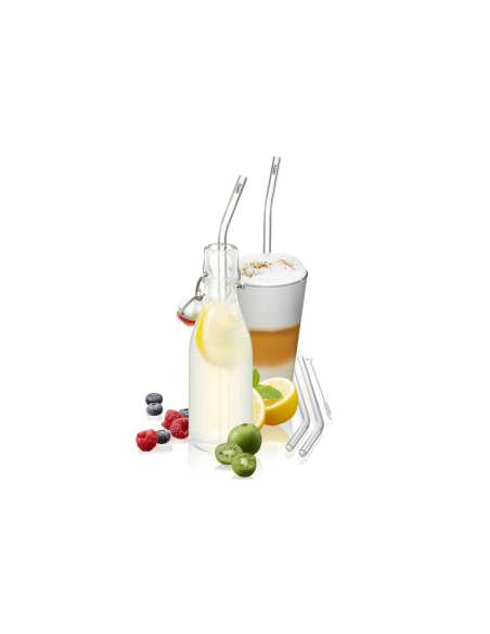 Set van 4 Gefu Future gebogen rietjes in helder glas 23cm + borstel