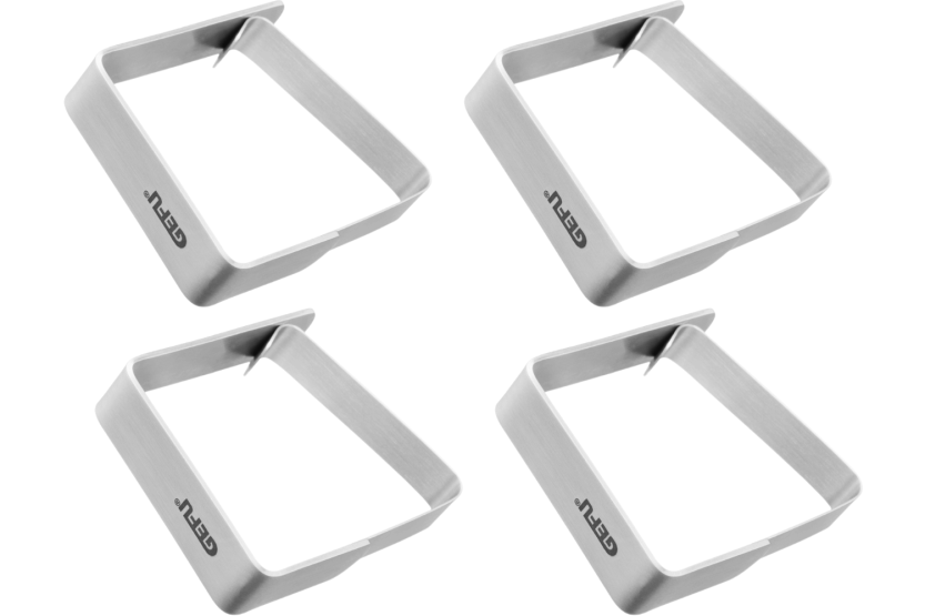 Conjunto de 4 pinças de aço inoxidável Gefu para toalhas de mesa