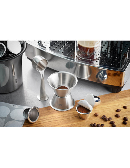 Gefu Conscio Trichter und Kaffeeportionierer mit Tassenhalter aus Edelstahl 18/8
