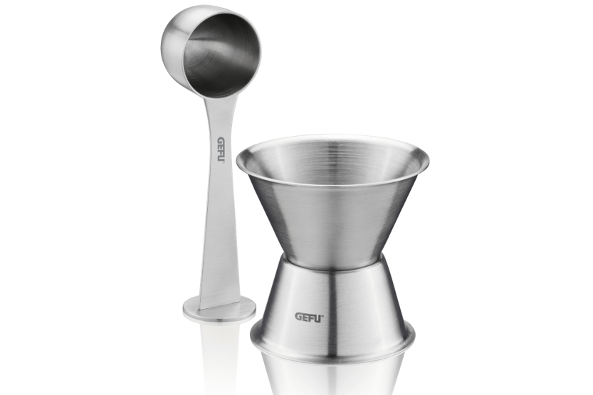 Gefu Conscio Trichter und Kaffeeportionierer mit Tassenhalter aus Edelstahl 18/8