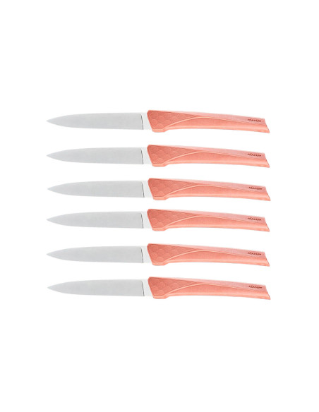 Juego de 6 cuchillos de mesa Kiana 10.4cm hoja acero inoxidable mango terracota