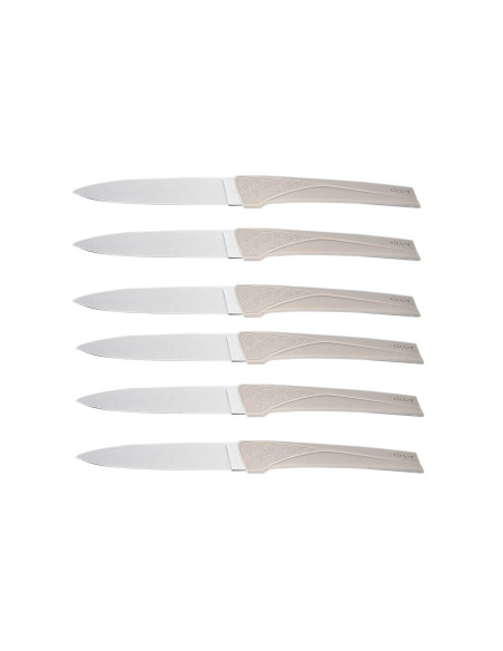 Sett med 6 Kiana bordkniver 10,4 cm blad i rustfritt stål med snorhåndtak