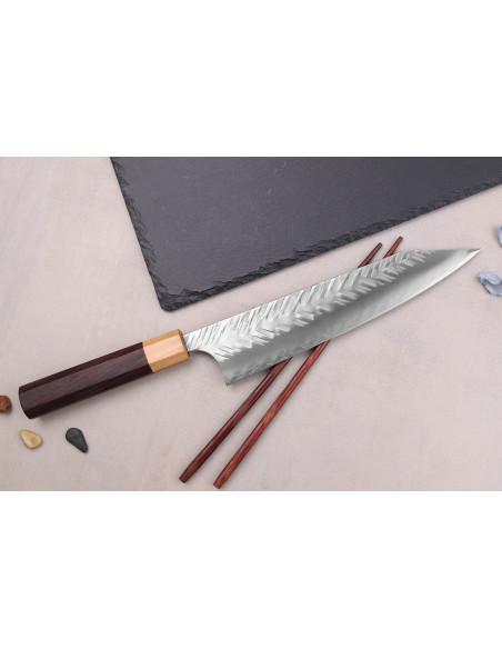 Kiritsuke-kniv 21 cm japansk håndverkskniv Yoshimi Kato SG2 V-Tsuchime