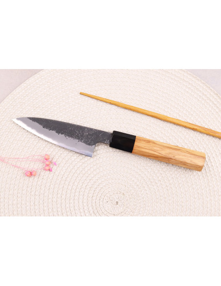 Cuchillo de pelar tradicional japonés Hinoura Mutsumi Ajikataya Negro Nashiji de 10cm