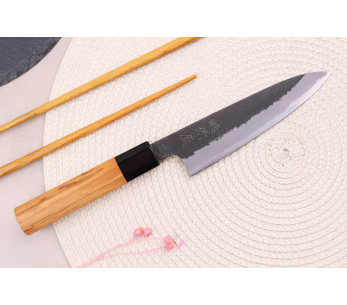 Couteau universel 13,5cm Japonais artisanal Hinoura Mutsumi Ajikataya Musta Nashiji 2