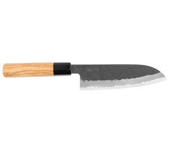 Santoku veitsi 16,5cm japonais artisanal Hinoura Mutsumi Ajikataya Musta Nashiji