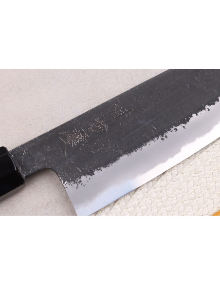 santoku knife 16,5cm japonais artisanal Hinoura Mutsumi Ajikataya Black Nashiji