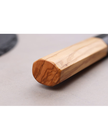 santoku mes 16,5cm japonais artisanaal Hinoura Mutsumi Ajikataya Zwart Nashiji