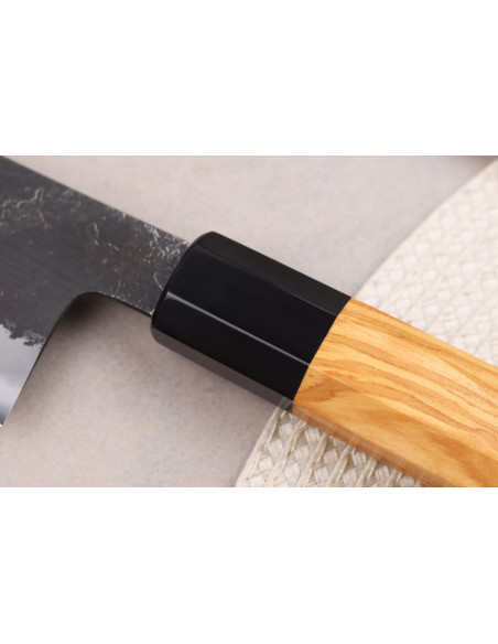 faca santoku 16,5cm japonesa artesanal Hinoura Mutsumi Ajikataya Preto Nashiji