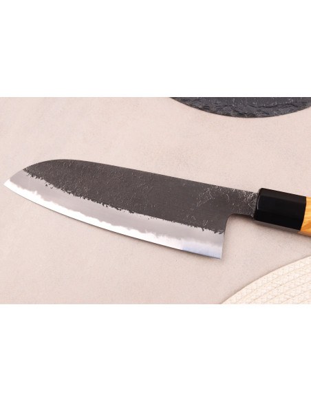 faca santoku 16,5cm japonesa artesanal Hinoura Mutsumi Ajikataya Preto Nashiji