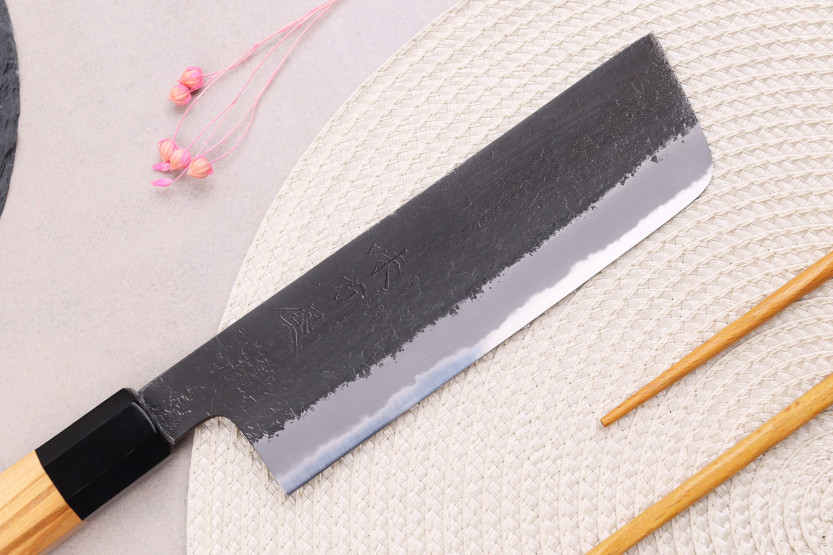 nakiri veitsi 16,5cm japonais artisanal Hinoura Mutsumi Ajikataya Musta Nashiji