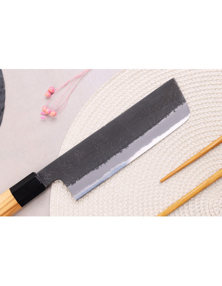 faca nakiri 16,5cm japonesa artesanal Hinoura Mutsumi Ajikataya Preto Nashiji