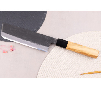 nakiri veitsi 16,5cm japonais artisanal Hinoura Mutsumi Ajikataya Musta Nashiji 2