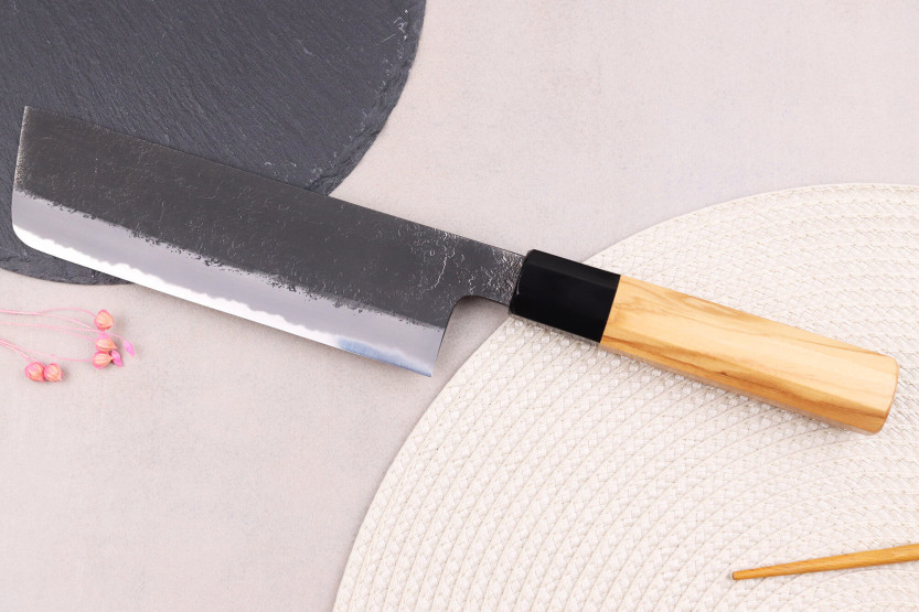 nakiri veitsi 16,5cm japonais artisanal Hinoura Mutsumi Ajikataya Musta Nashiji