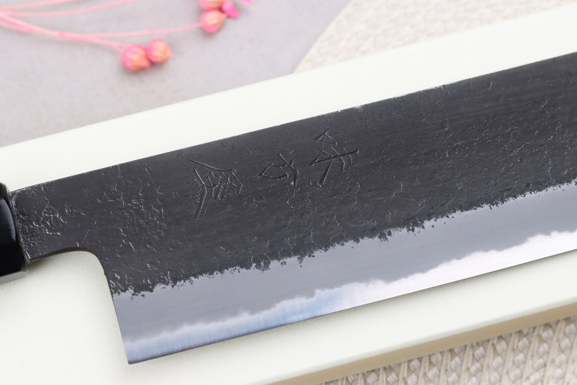 nakiri veitsi 16,5cm japonais artisanal Hinoura Mutsumi Ajikataya Musta Nashiji