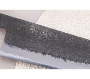 Faca de cozinha japonesa artesanal kiritsuke 21cm Hinoura Mutsumi Ajikataya Preto Nashiji 2