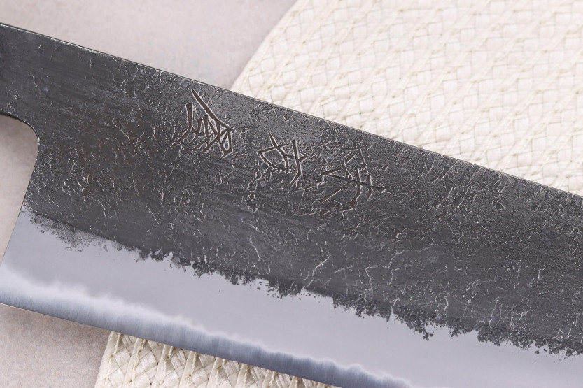 Kochmesser kiritsuke 21cm japanisch handgefertigt Hinoura Mutsumi Ajikataya Black Nashiji
