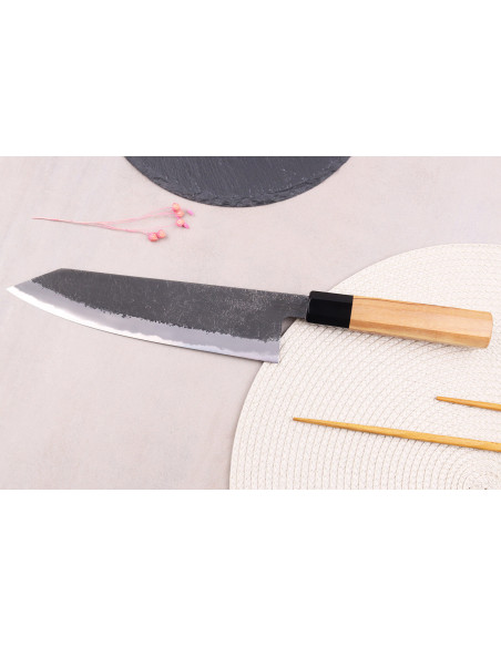 Faca de cozinha japonesa artesanal kiritsuke 21cm Hinoura Mutsumi Ajikataya Preto Nashiji