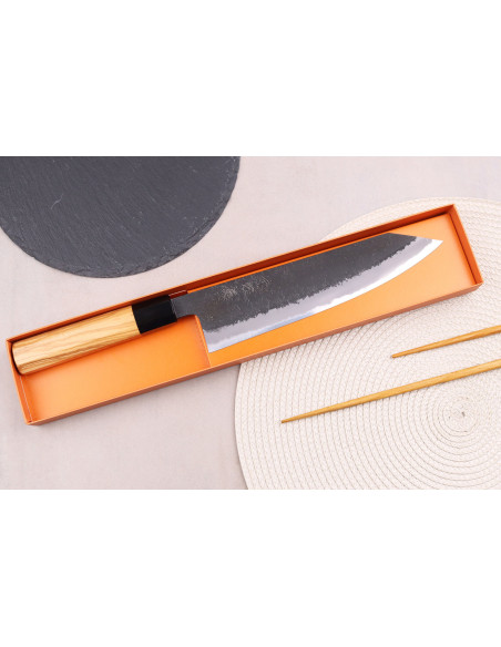 Kokkekniv kiritsuke 21cm japansk håndlavet Hinoura Mutsumi Ajikataya Sort Nashiji