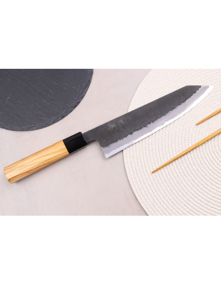 Faca de cozinha kiritsuke 21cm Hinoura Mutsumi Ajikataya Preto Nashiji japonesa feita à mão
